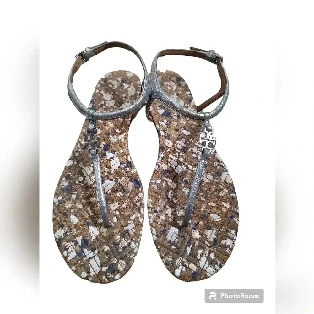 Tory Burch Marion Confetti Quilted T-Strap Sandal, Silver